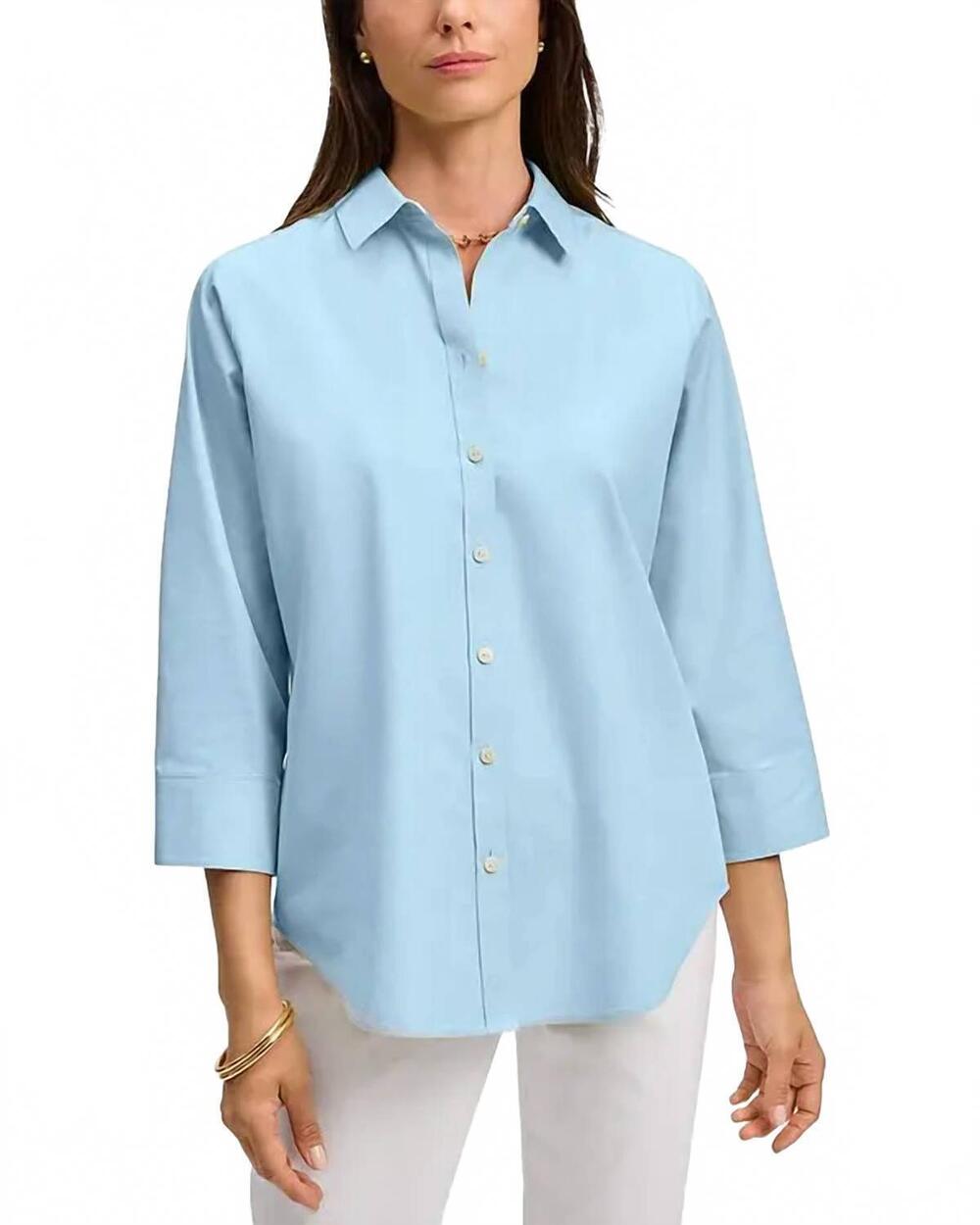 NEW FOXCROFT margie three quarter sleeve pinpoint oxford shirt in soft aqua